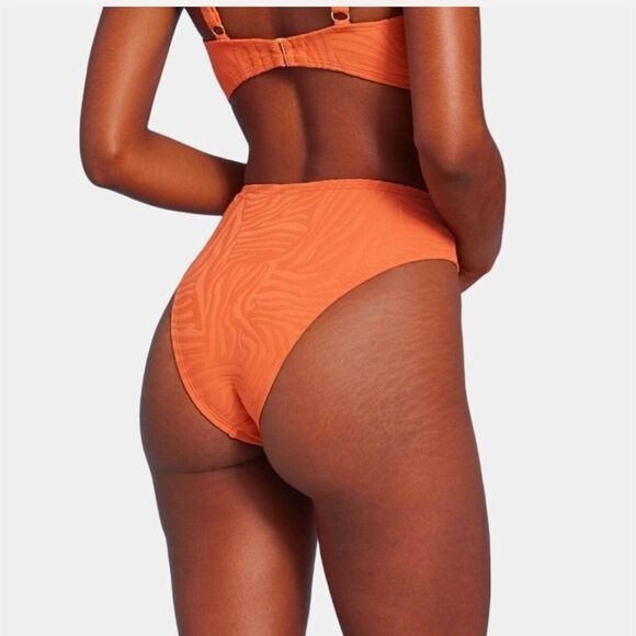 NWT Shade & Shore XS (0-2) Orange High Waist High Leg Extra Cheeky Bikini Bottom - Picture 3 of 6